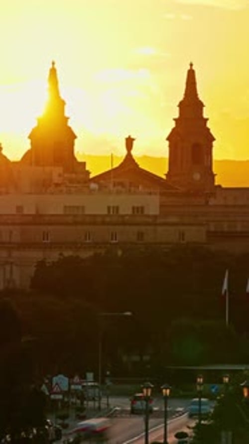 Incredible Sunset on the Island of Malta with Evening Traffic Timelapse