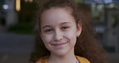 Close Up Portrait Smiling School Girl Beautiful of a Happy School Girl Little Girl with a Backpack