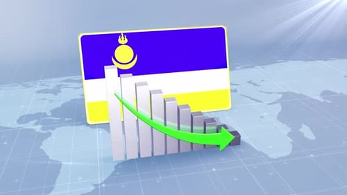 Buryatia Flag With Decrease Bar Chart Graph And Arrow Green
