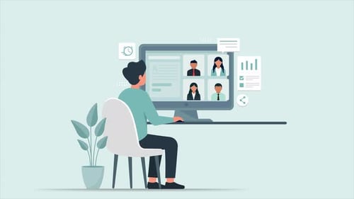 Animated Remote Work Scene with Video Call in Flat Design