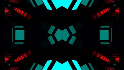 Red And Turquoise Geometric Mirror Abstract Neon Background Vj Loop In 4K