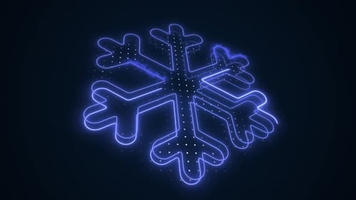 Neon Blue Snowflake Decoration 3D Outline Loop Background
