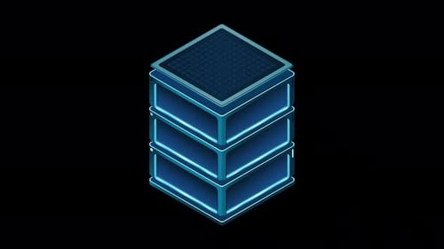 Isometric futuristic server animation. Isometric database or data center. Abstract blockchain