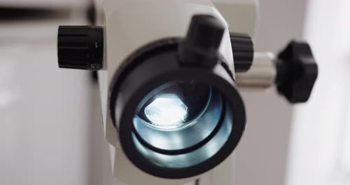 CloseUp View of a Microscope in a Bright Modern Laboratory