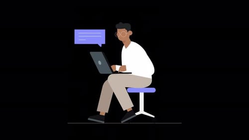 Flat Design Animation of Person Typing on Laptop and Chatting