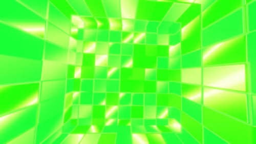 Green psychedelic space of sparkling square segments as a looping disco background 3d render. Vj