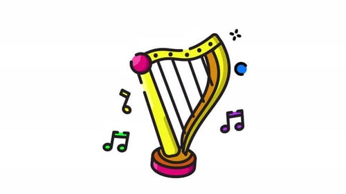 Expressive Cartoon Harp Animation with Floating Music Notes