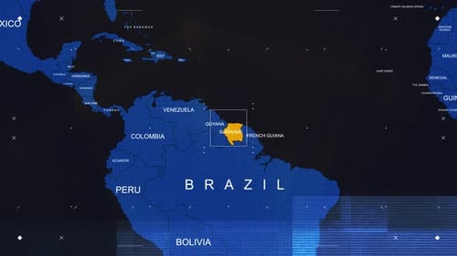 Futuristic Digital World Map Country Highlight with Glitch Effect