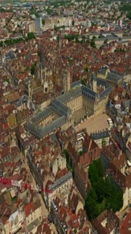 Aerial View Around the Town Dijon Flight Through the Historic Center of Dijon the Capital of