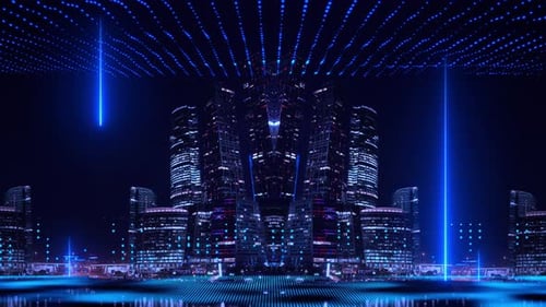 Technology Smart City Landscape Digital Futuristic Business City with Neon Data Internet