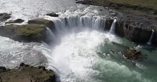 Aerial view over Godafoss waterfall, Iceland