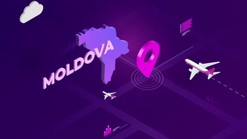 Isometric Moldova Map Animation with Travel and Location Pin