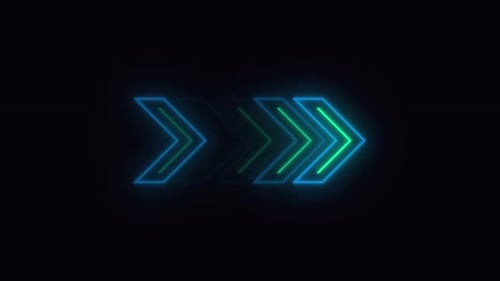 Animation Of Five Blue Green Arrows Pointing To The Right on a black background