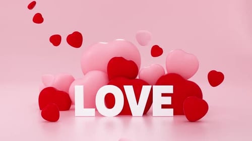 Animated 3D Love Text with Pink and Red Hearts