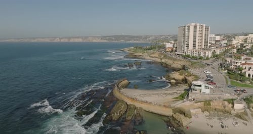 Scenic Coastline Cityscape Aerial View on Sunny Day