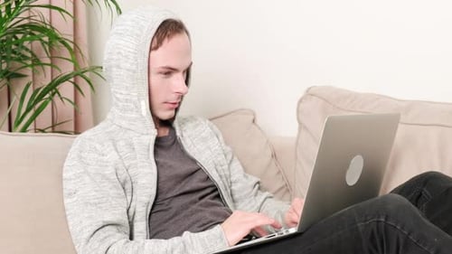 Young Adult Celebrates Success While Using Laptop At Home