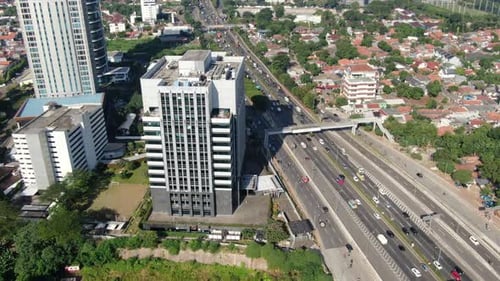 Jakarta Highway Simatupang Drone Aerial view, Tol Freeway jakarta south jakarta
