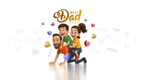 Happy Father's Day Animated Card with Smiling Dad and Kids