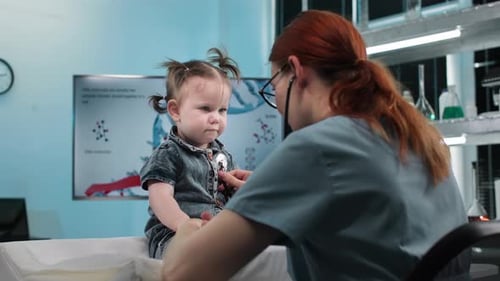 Caring for Child Health Cute Little Girl Being Examined By Pediatrician in Medical Office Looking