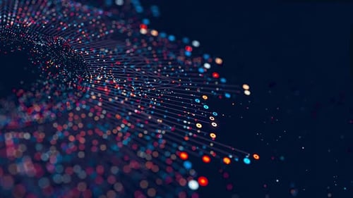 Big Data, komplexe runde Graphen, Animation, Quantencomputer-Universum, Cyberspace der KI-Technologie