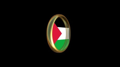 3D Palestine Flag Icon Spinning in Gold Ring