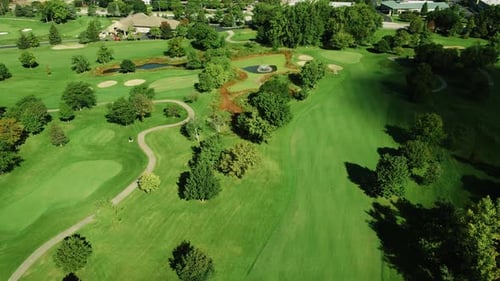 Aerial Shot Of Dark Shade Coming Over Green Golf Field, Northbrook , Illinois, Chicago