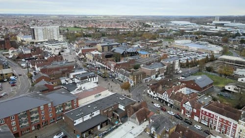 Hoddesdon Hertfordshire town centre UK Aerial Drone point of view,