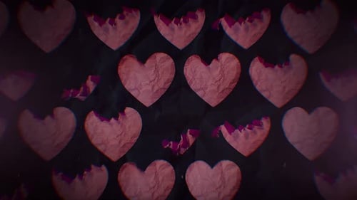 Animated Textured Hearts Pattern Reveal with Glitch Effect