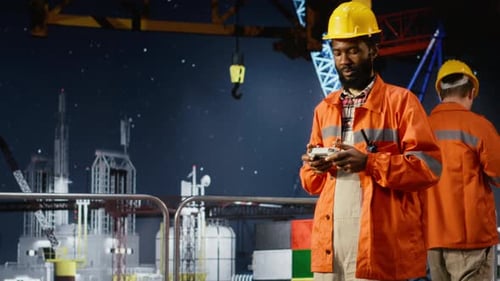 African American Engineer Uses Drone to Conduct Modern Inspection of Oil Rig