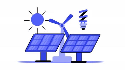 Animated Flat Design Icons of Renewable Energy Sources