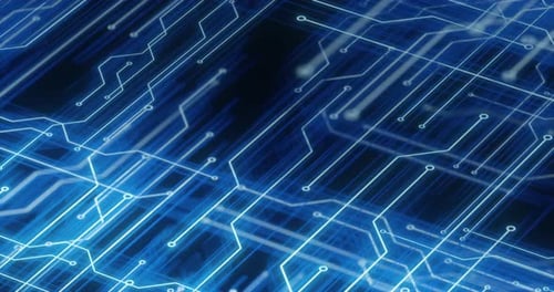 Futuristic technology background with glowing blue circuit lines. loop