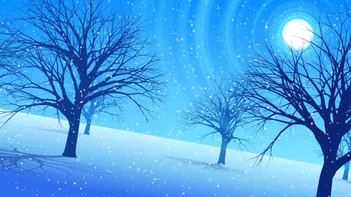 Winter Snowy Landscape with Bare Trees and Sun Loop