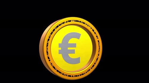 Animated 3D Euro Coin Rotation on Black Background
