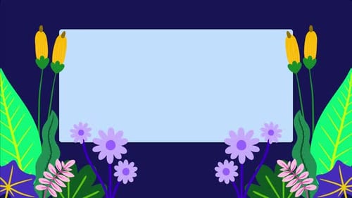 Beautiful floral cartoon animation spring with rectangle frame. With navy background.