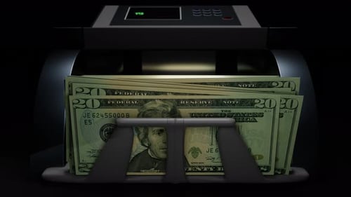 Cash Counter Machine Animating Twenty Dollar Bills