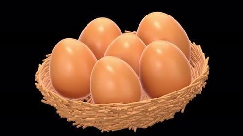Eier im Nest 3D-Animation, Alphakanal, transparenter Hintergrund
