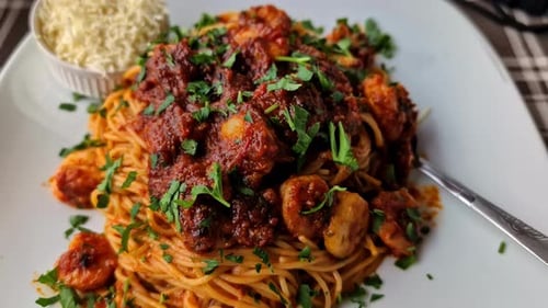 Tasty Pasta with Red Sauce and Fresh Herbs