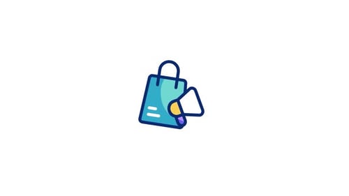 Animated Flat Design Shopping Bag and Megaphone Icon