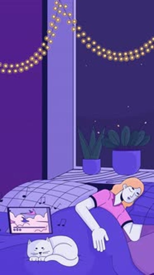 Lofi sleep bedtime beats in cozy bedroom vertical animation