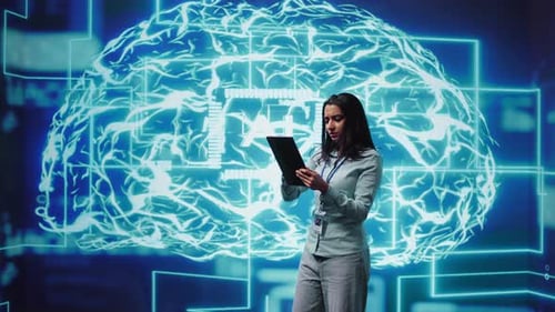 Developer Using Tablet to Implement Artificial Intelligence Parallel Processing