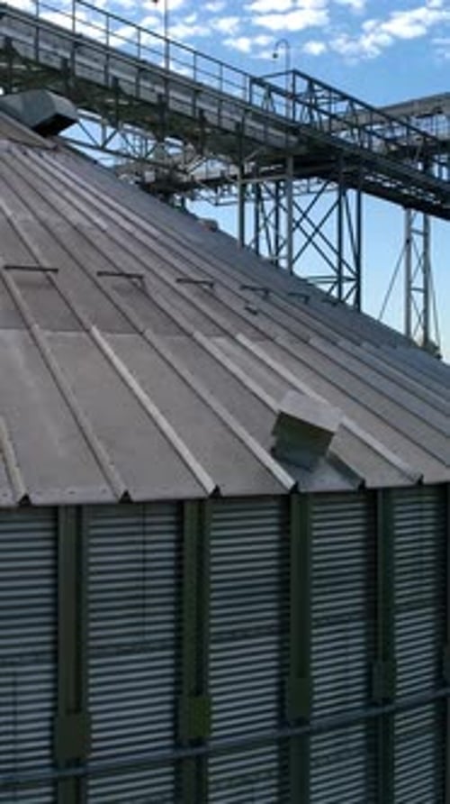 Aerial View of Grain Silos in Rural Area