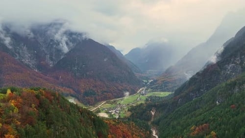 Aerial video of the picturesque Logar Valley in Slovenia