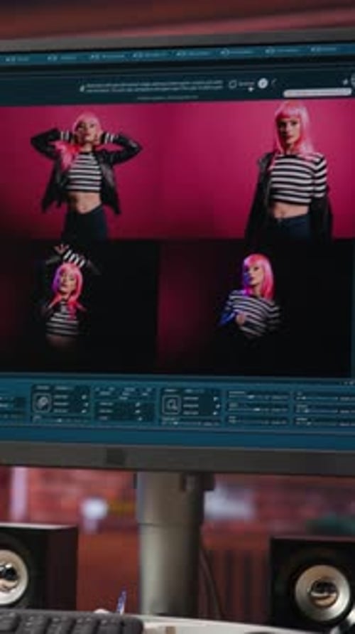 Vertical Video AI Virtual Assistant on Computer Screen Outputting High Resolution Photos