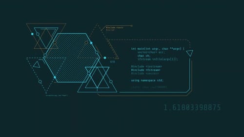 Animação em loop de código abstrato e formas geométricas do elemento HUD