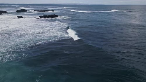 Beautiful Sea View with Large Oceanic Wave Crashing on Rocks