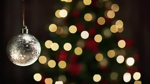 Silver Ornament with Christmas Tree and Lights