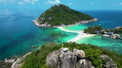 Aerial view of Nang Yuan island, off the island of Ko Tao, Thailand.