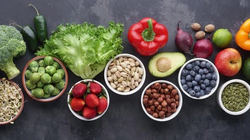 Vibrant Selection of Fresh Fruit, Vegetables, and Nuts