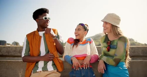 Happy Friends Laughing Together Outside in City