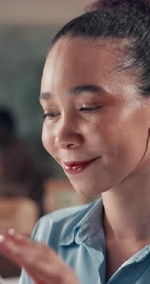 Tablet, online and business woman in office for reading feedback, research and article review